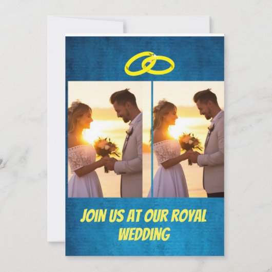 Elegante gele en blauwe huwelijksuitnodiging kaart (Achterkant)