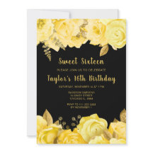 Elegante Gele en Gouden Bloemen Sweet Sixteen