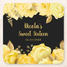 Elegante Gele en Gouden Bloemen Sweet Sixteen