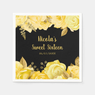 Elegante Gele en Gouden Bloemen Sweet Sixteen Servet