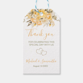 Elegante Gele en Ivoorwitte Rozen Bruiloft Cadeaulabel