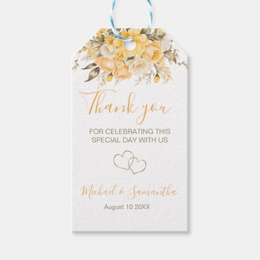 Elegante Gele en Ivoorwitte Rozen Bruiloft Cadeaulabel (Voorkant)