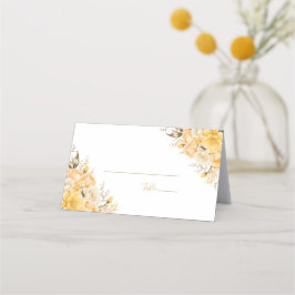 Elegante Gele en Ivoren Rozen Bruiloft Plaatskaartje