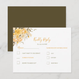 Elegante Gele en Ivoren Rozen Bruiloft RSVP Kaartje
