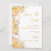 Elegante Gele en Ivoren Rozen Bruiloft Save The Date (Voorkant)