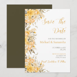 Elegante Gele en Ivoren Rozen Bruiloft Save The Date