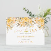 Elegante Gele en Ivoren Rozen Bruiloft Save The Date (Staand voorkant)