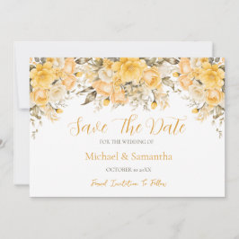 Elegante Gele en Ivoren Rozen Bruiloft Save The Date