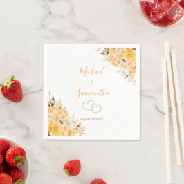 Elegante Gele en Ivoren Rozen Bruiloft Servet