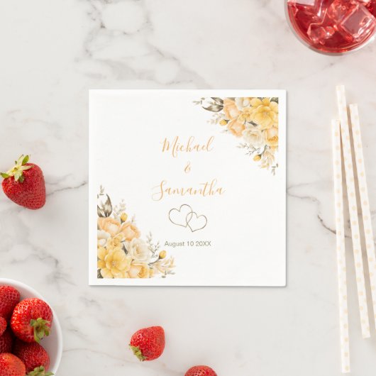 Elegante Gele en Ivoren Rozen Bruiloft Servet (Insitu)