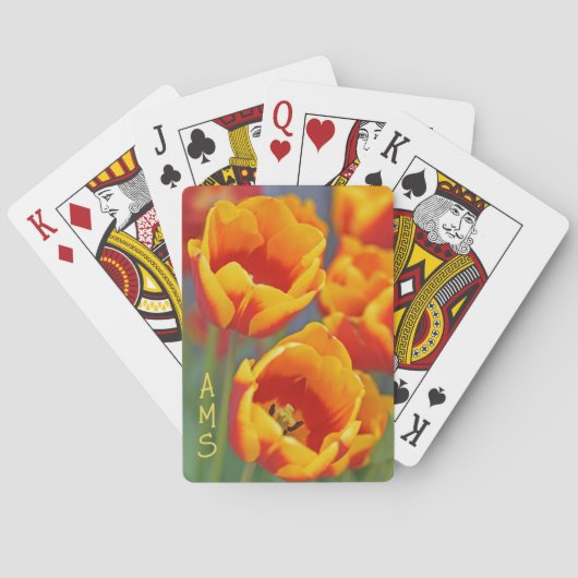 Elegante gele en rode tulpenbloem Initialen Pokerkaarten (Achterkant)