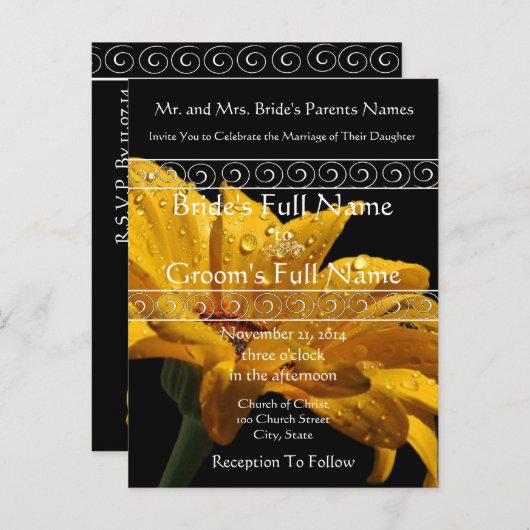 Elegante gele Gerber Daisy bruiloft uitnodiging (Voorkant / Achterkant)