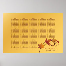 Elegante gele gouden vallende bladeren trouwzitpla poster