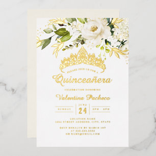 Elegante gele gouden witte Quinceanera  Folie Uitnodiging