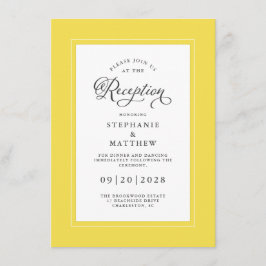 Elegante gele grijze trouwreceptie chic borders informatiekaartje
