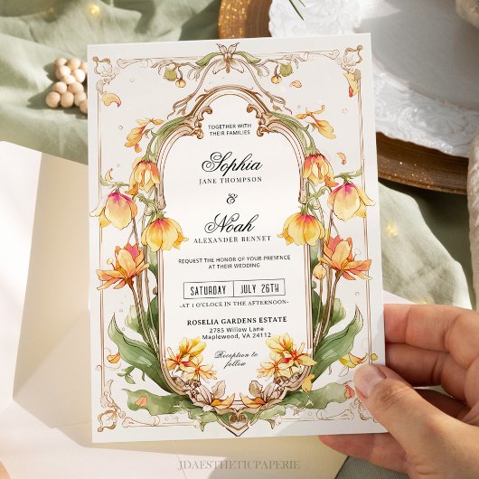 Elegante gele groen bruiloft uitnodiging