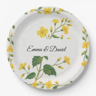 Elegante gele groene wilde bloemen Bloemen Papieren Bordje