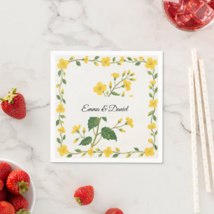 Elegante gele groene wilde bloemen Bloemen Servet