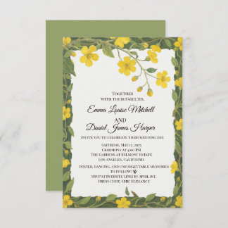 Elegante Gele Groene Wilde Bloemen Bloemstuk Kaart