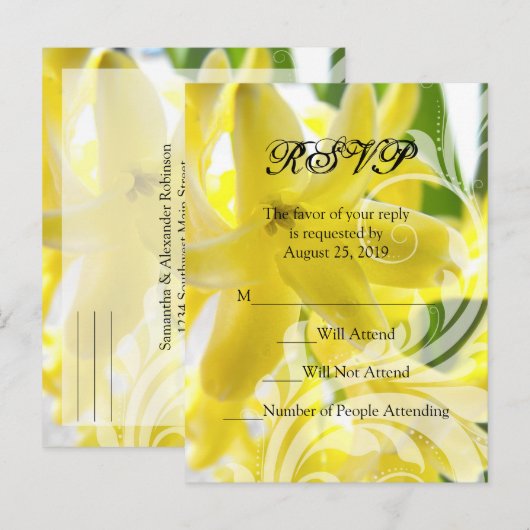Elegante Gele Hyacint met Witte Swirl RSVP Uitnodiging Briefkaart (Voorkant / Achterkant)