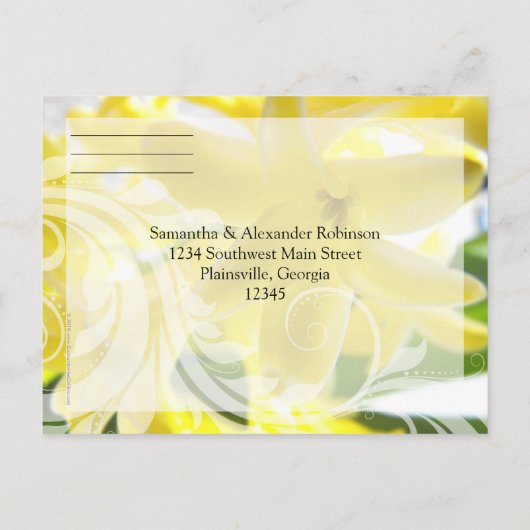 Elegante Gele Hyacint met Witte Swirl RSVP Uitnodiging Briefkaart (Achterkant)