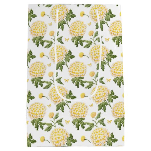 Elegante Gele Hydrangea Bloem Vlinders Patroon Medium Cadeauzakje (Achterkant)