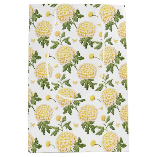 Elegante Gele Hydrangea Bloemvlinder Patroon Medium Cadeauzakje (Voorkant)