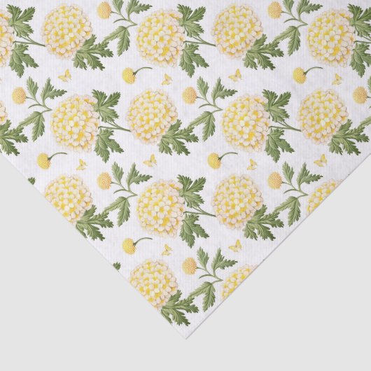 Elegante Gele Hydrangea Bloemvlinder Patroon Tissuepapier (Detail)