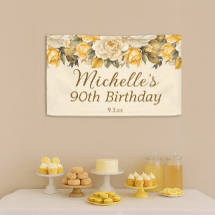 Elegante Gele Ivoor Crème Bloem 90e Verjaardag Spandoek