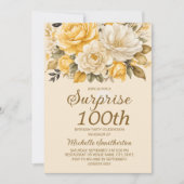 Elegante gele ivoorcrème Floral Surprise 100th Kaart (Voorkant)