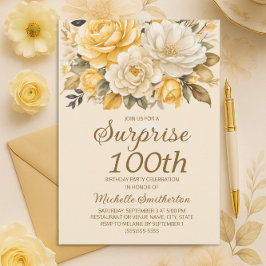 Elegante gele ivoorcrème Floral Surprise 100th Kaart