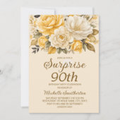 Elegante gele ivoorcrème Floral Surprise 90th Kaart (Voorkant)