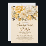 Elegante gele ivoorcrème Floral Surprise 90th Kaart<br><div class="desc">Elegante stoffige geel en ivoor / crèmekleurige waterverf floral surprise 90ste verjaardagsfeestuitnodiging voor vrouwen. Omdat tekst aanpasbaar is, is deze uitnodiging ontworpen voor een dame die elke verjaardag viert. (18e, 21, st, 30e, 40e, 50e, 60e, 70e, 80e, 90e, 100e... of elke leeftijd). Tekst, lettertypen en bewoordingen zijn volledig aanpasbaar. Neem...</div>
