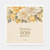 Elegante gele ivoorcrème Floral Surprise 90th Servet (Voorkant)