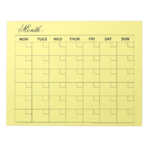 Elegante gele maandelijkse kalender planner notitieblok