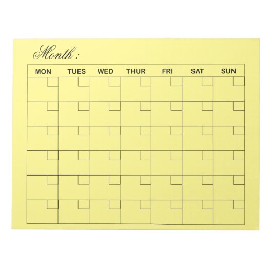 Elegante gele maandelijkse kalender planner notitieblok (Voorkant)