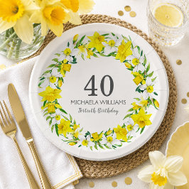 Elegante Gele Narcis Bloem 40ste Papieren Bordje