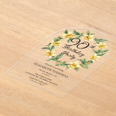 Elegante gele narcissen bloem 90e verjaardag acryl uitnodigingen (Laagn)