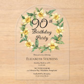 Elegante gele narcissen bloem 90e verjaardag acryl uitnodigingen (Voorkant)