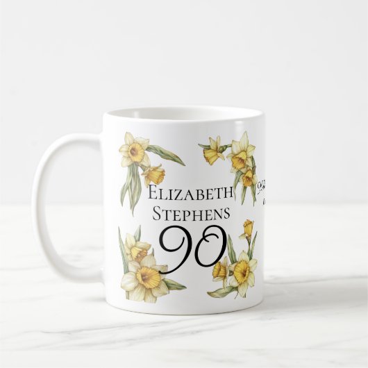 Elegante gele narcissen bloem 90e verjaardag koffiemok (Links)