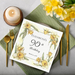 Elegante gele narcissen bloem 90e verjaardag servet
