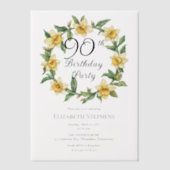 Elegante gele narcissen bloem 90e verjaardag vellum uitnodigingen (Voorkant)