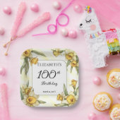 Elegante gele narcissen Bloemen 100e verjaardag Papieren Bordje (Feest)