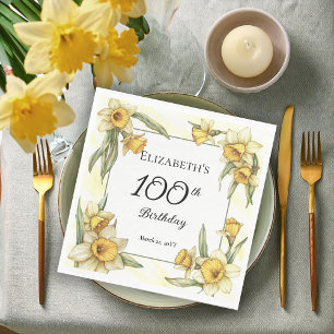 Elegante gele narcissen Bloemen 100e verjaardag Servet