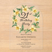 Elegante gele narcissen Bloemen 21e verjaardag Acryl Uitnodigingen (Voorkant)