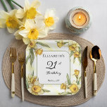 Elegante gele narcissen Bloemen 21e verjaardag Papieren Bordje<br><div class="desc">Elegant geel narcissen bloemenontwerp "21st Birthday Party" -ontwerp met een bloemenvierkant lijst narcissen rond een wit en groen lijst op een verontrustende geel-witte achtergrond.</div>
