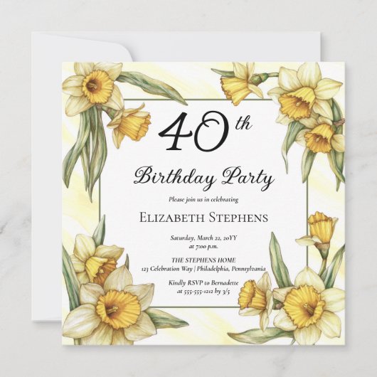Elegante gele narcissen Bloemen 40e verjaardag Kaart (Voorkant)