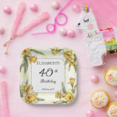 Elegante gele narcissen Bloemen 40e verjaardag Papieren Bordje (Feest)