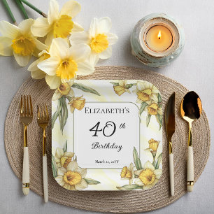 Elegante Gele Narcissen Bloemen 40e Verjaardag Papieren Bordje