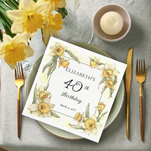 Elegante gele narcissen Bloemen 40e verjaardag Servet